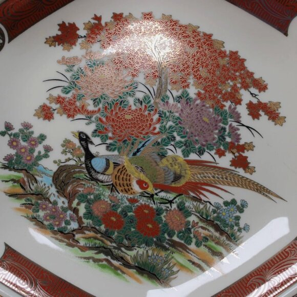 Vintage Asahi Seizan Gama Japanese Imari Porcelain Hexagon Dish Plate Gold Trim - Picture 6 of 7